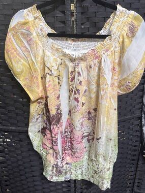 Cato Yellow Floral Peasant Top XL - Women